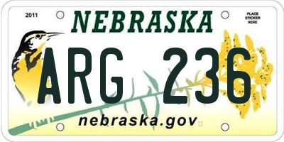 NE license plate ARG236