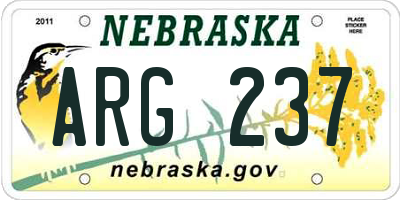 NE license plate ARG237