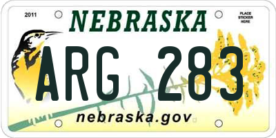 NE license plate ARG283