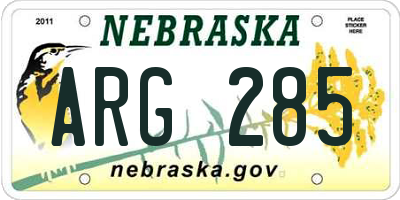 NE license plate ARG285