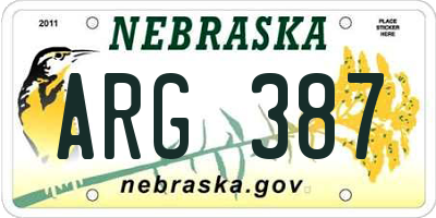 NE license plate ARG387