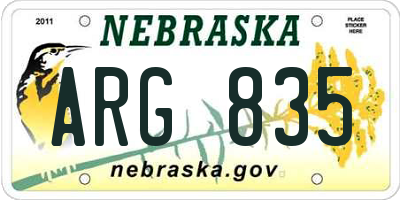 NE license plate ARG835