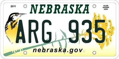 NE license plate ARG935