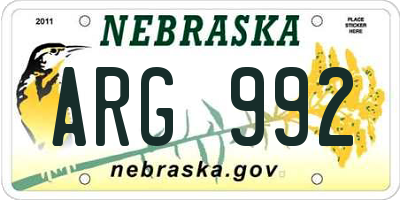 NE license plate ARG992
