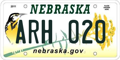 NE license plate ARH020