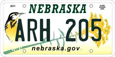 NE license plate ARH205