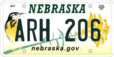 NE license plate ARH206