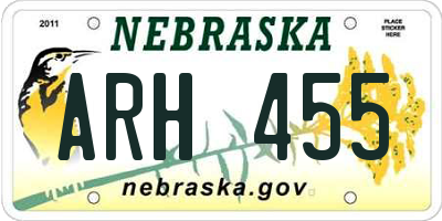 NE license plate ARH455