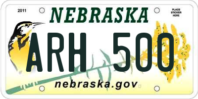 NE license plate ARH500