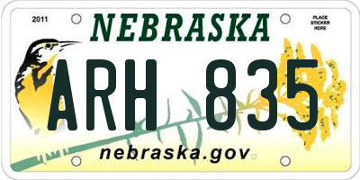 NE license plate ARH835