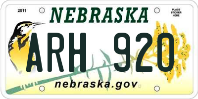 NE license plate ARH920