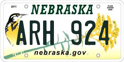 NE license plate ARH924