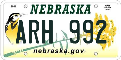 NE license plate ARH992