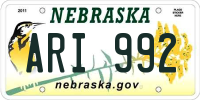 NE license plate ARI992