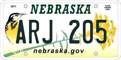 NE license plate ARJ205