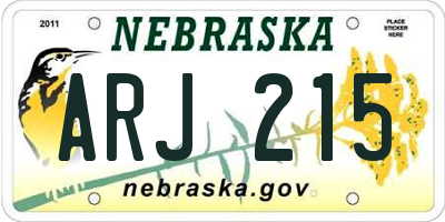 NE license plate ARJ215