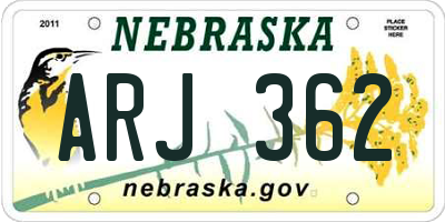 NE license plate ARJ362