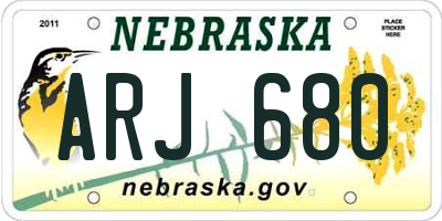 NE license plate ARJ680