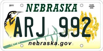 NE license plate ARJ992