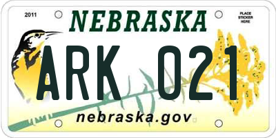 NE license plate ARK021