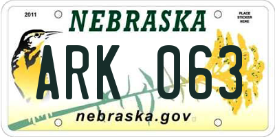 NE license plate ARK063