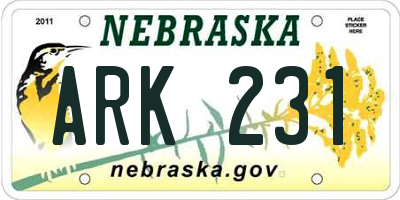 NE license plate ARK231