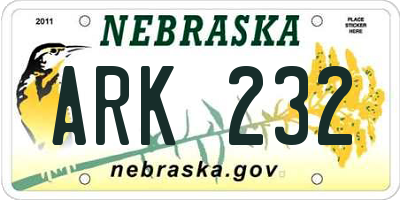 NE license plate ARK232
