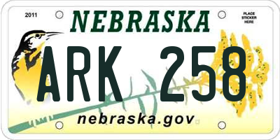 NE license plate ARK258