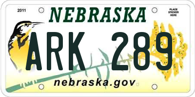 NE license plate ARK289