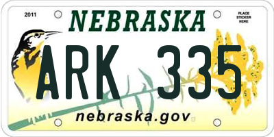 NE license plate ARK335