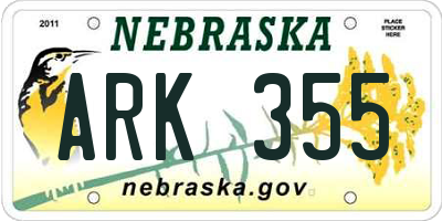 NE license plate ARK355