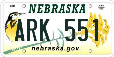 NE license plate ARK551