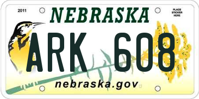 NE license plate ARK608
