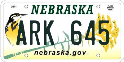 NE license plate ARK645
