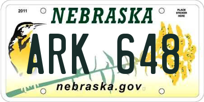 NE license plate ARK648
