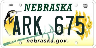 NE license plate ARK675