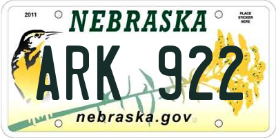 NE license plate ARK922