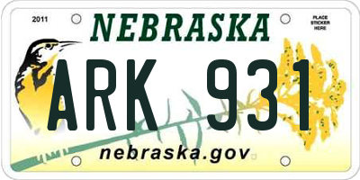 NE license plate ARK931