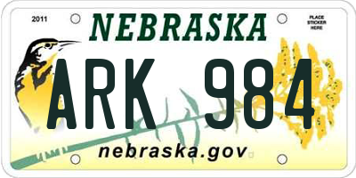NE license plate ARK984