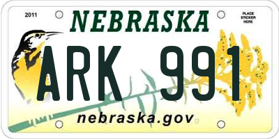 NE license plate ARK991