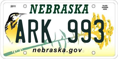NE license plate ARK993