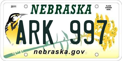 NE license plate ARK997