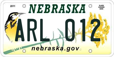 NE license plate ARL012