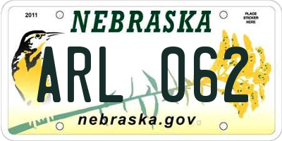 NE license plate ARL062