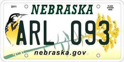 NE license plate ARL093