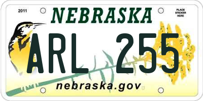 NE license plate ARL255