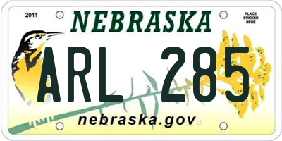 NE license plate ARL285