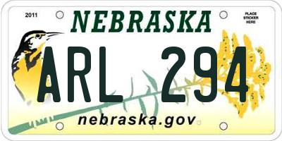 NE license plate ARL294