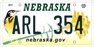 NE license plate ARL354