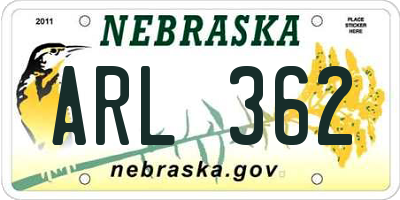 NE license plate ARL362